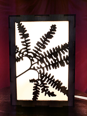 PNW Ferns Lamp - Side view switched on
